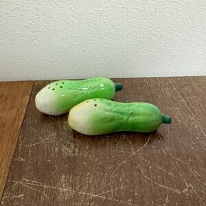 Japan VINTAGE Green Cucumber Porcelain Salt‎ and Pepper Shakers